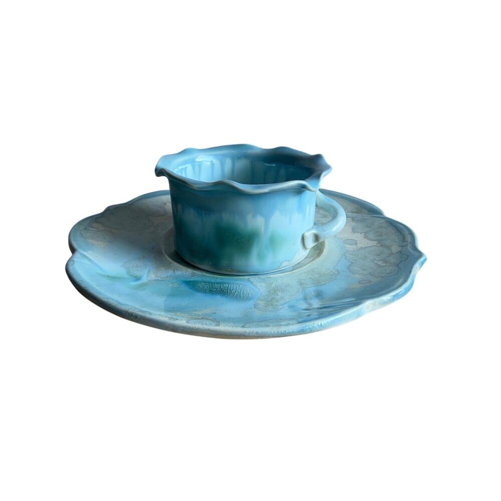 Edgecomb Potters Maine Pottery Blue Glaze Appetizer Serving Set Vintage